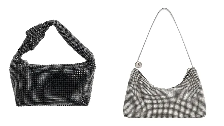 扭結滿鑽肩背包（左）1890元、金屬球滿鑽包（右）2990元。品牌提供