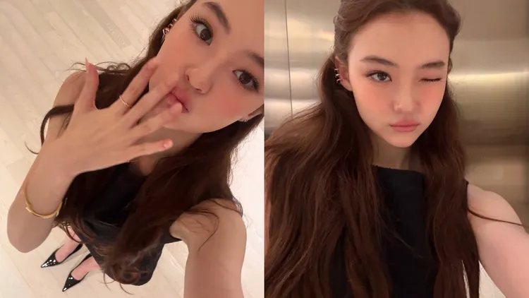 Ella戴著Tiffany珠寶開心自拍。翻攝meovv IG