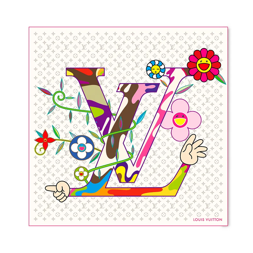 Louis Vuitton x Murakami Monogram Superflat 90方巾,2万100元。品牌提供