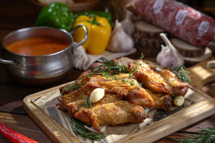 「蒜香紅椒烤雞」佐以獨家辣醬，是無辣不歡饕客的絕佳選擇。業者提供