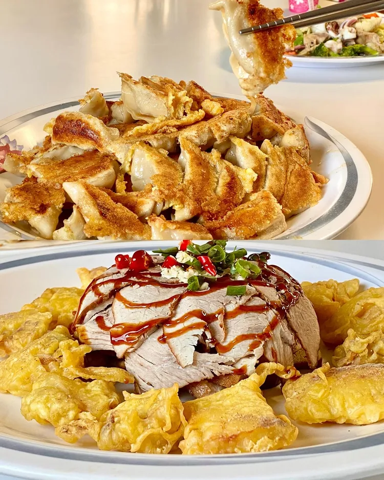 佑昇生億飲食店「煎蛋鍋貼」與滷味拼盤。莊偉祺攝