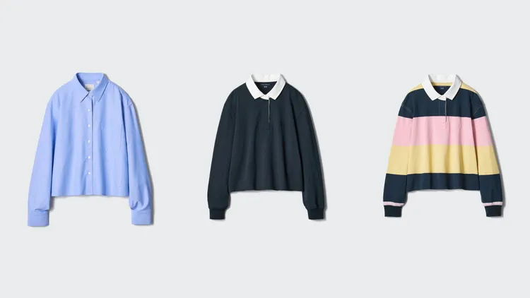 UNIQLO x JW ANDERSON女裝牛津寬版襯衫（左起）790元、寬版POLO衫1290元、寬版條紋POLO衫1290元。品牌提供