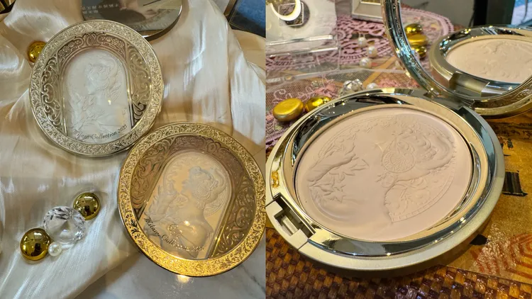 米蘭絕色蜜粉餅上印有慕夏的《羽毛》。張家玲攝