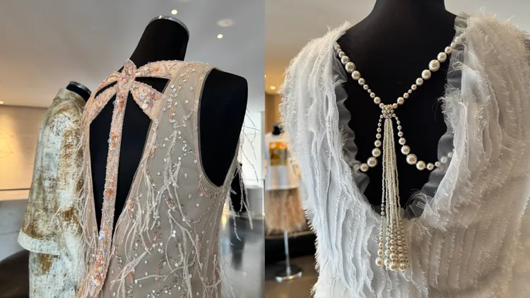 背部線條也運用珍珠、玉石等帶來別緻設計。張家玲攝