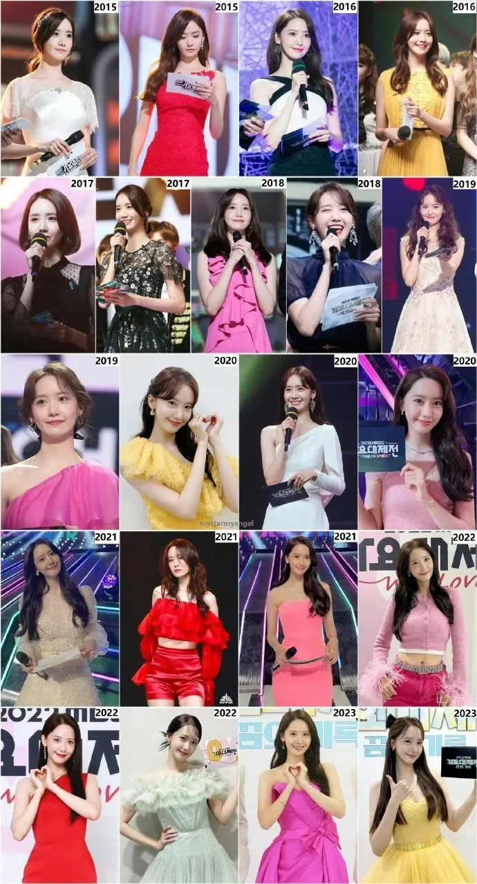 網友翻出潤娥過去10年來在MBC舞台上的主持造型。翻攝微博