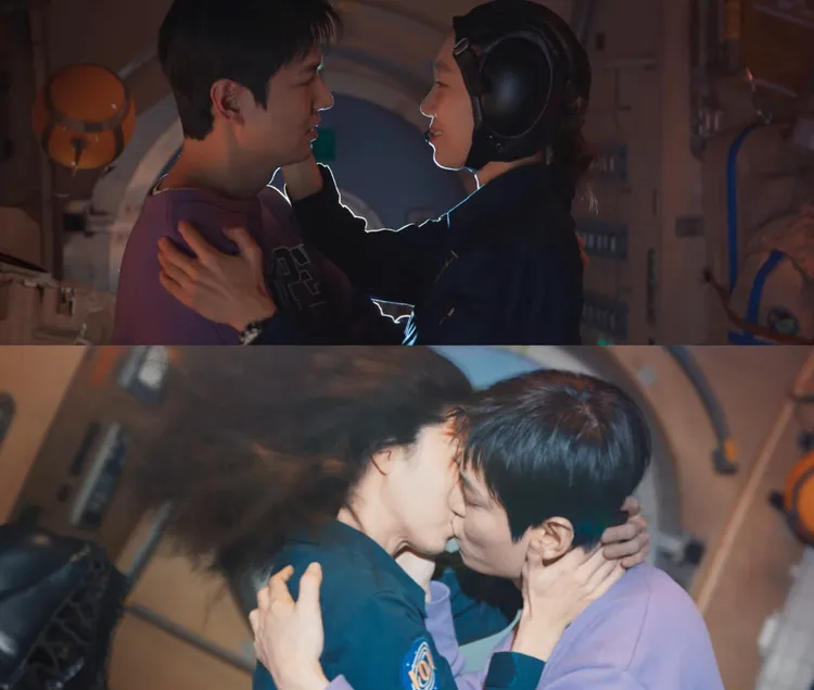 孔孝真重回太空站救李敏鎬，2人激情擁吻。翻攝Netfllix