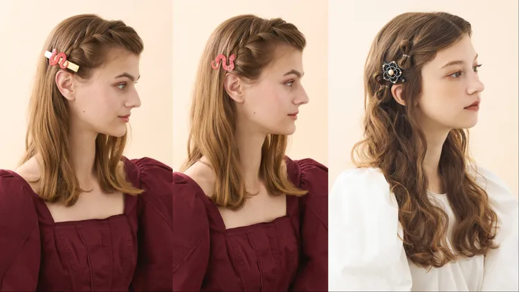 亞歷山卓小龍女仕女夾（左起）5200元、小龍女豆扣夾3800元、花開富貴豆扣夾8400元。品牌提供