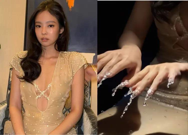 Jennie特意搭配了水晶美甲呼應以水鑽點綴的洋裝。翻攝Jennie IG