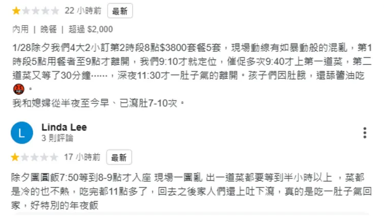 遭一星評論灌爆。翻攝業者Google評論