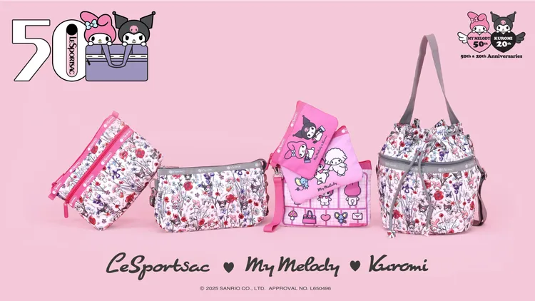 「花園」印花以水彩風格呈現美樂蒂、酷洛米穿梭在花園之間的俏皮模樣。品牌提供