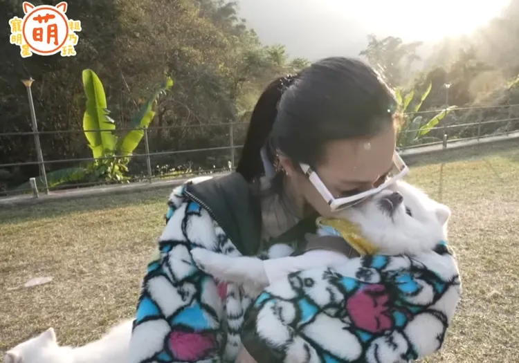 王思佳心疼親吻狗狗。翻攝《萌寵明星粗乃玩》YT
