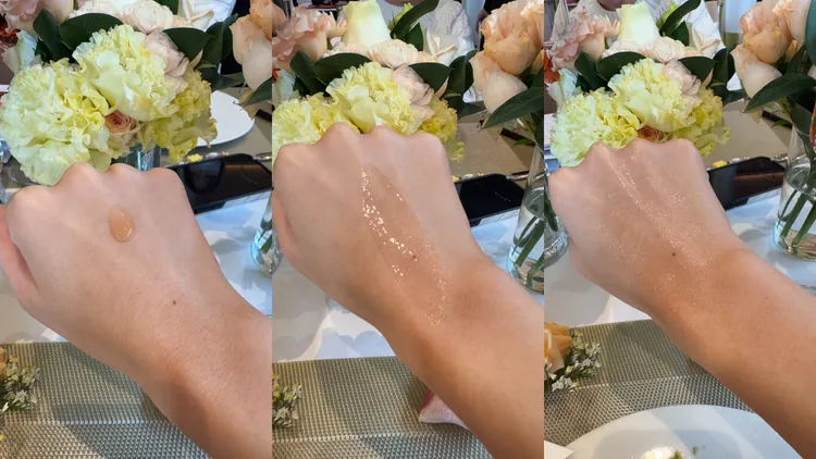 其在肌膚上根據時間的3個不同質地型態。張家玲攝