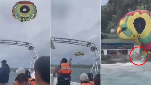 驚悚影片|快艇拖曳傘斷繩「強風擄情侶」 海面高速倒滑撞回陸地