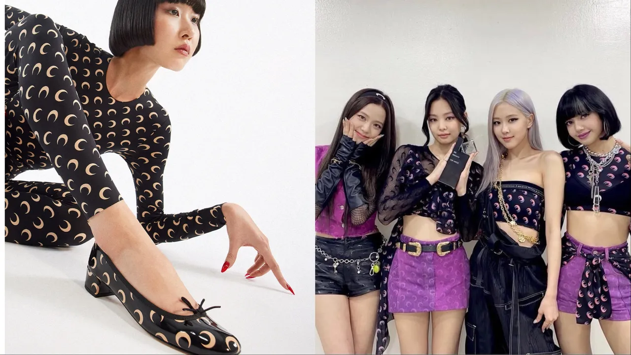 Repetto與BLACKPINK愛牌Marine Serre推出聯名鞋。左圖品牌提供、右圖翻攝BLACKPINK IG