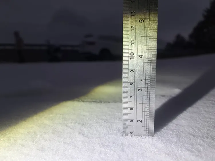 合歡山一夜飄雪，目前積雪已達3.5公分。林業署南投分署提供