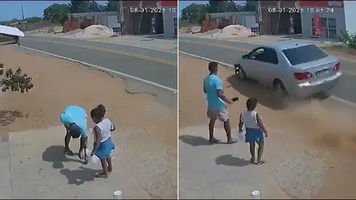 幸運影片|父女路上撿一枚硬幣 逃過超速車失控衝撞死劫