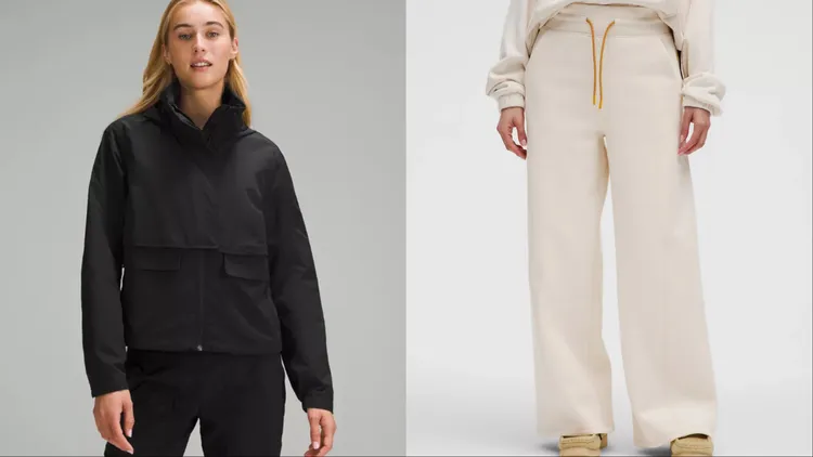 lululemon新春系列女裝Always Effortless外套（左）5280元、搖粒絨高腰寬褲（右）4480元。品牌提供