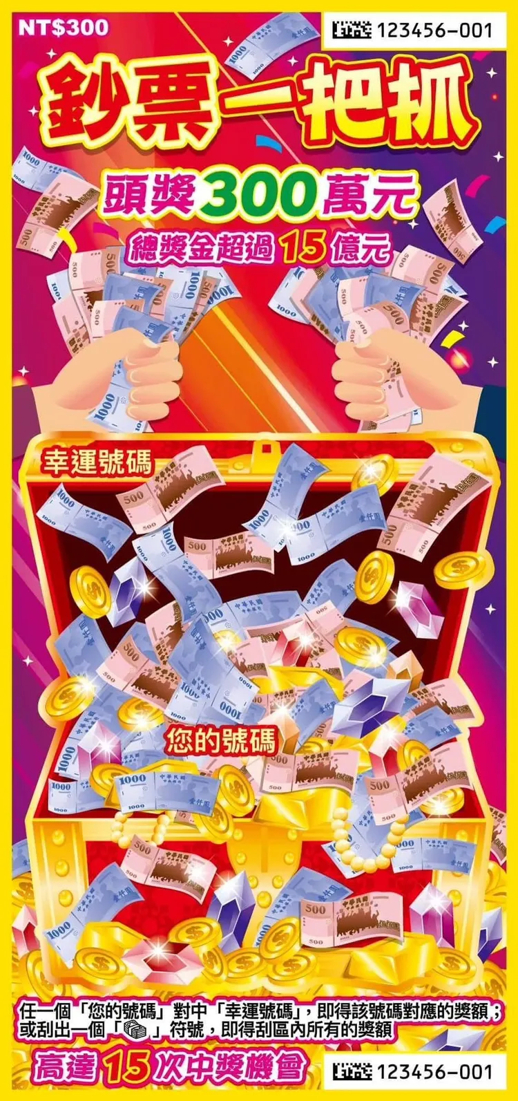 300元最推「鈔票一把抓」。台彩提供