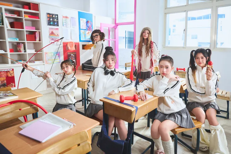 babyMINT（前排左起：熙妍、Vikky、栩栩、丞妘／後排左起：品妡、粼粼）展現青春活力。華研國際提供