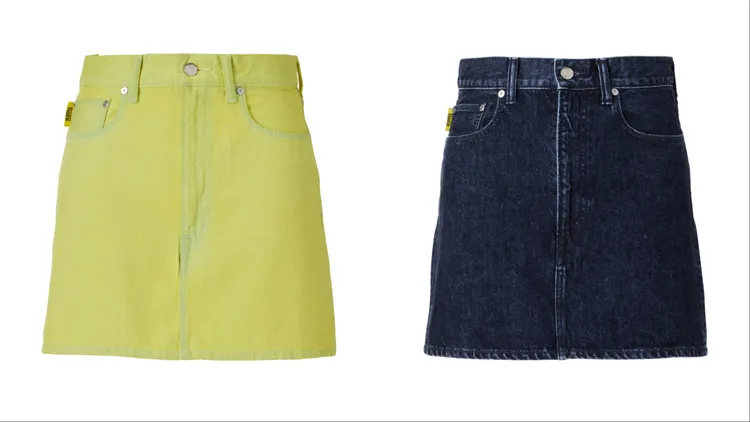 Onitsuka Tiger皮標設計丹寧短裙，各8880元。品牌提供