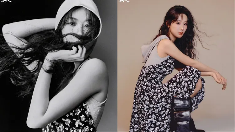 楊紫穿著MICHAEL KORS的碎花洋裝時髦又俏麗。翻攝《嘉人》微博