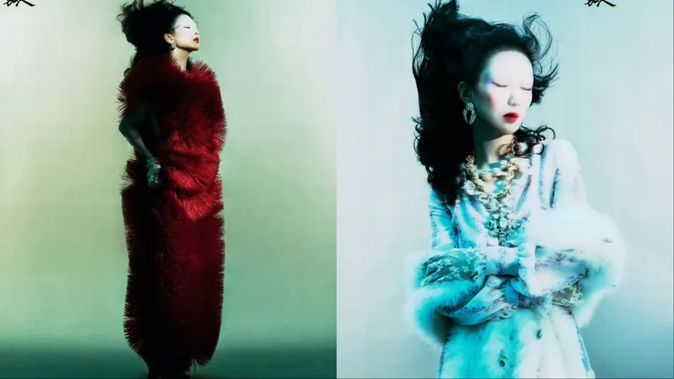 楊紫以前衛「無眉妝」拍攝時尚大片。翻攝《嘉人》微博
