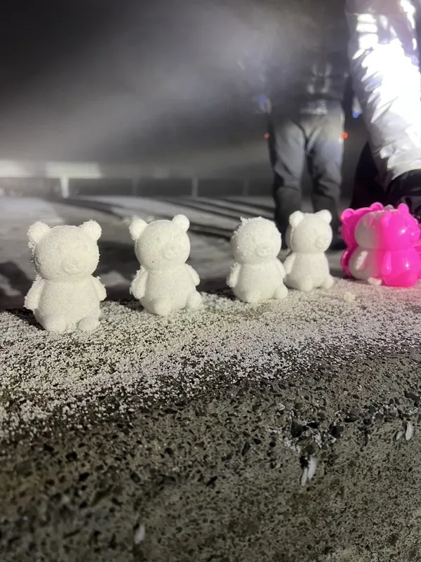 追雪族開心堆起小雪人。中央社／台灣追雪團江文正提供