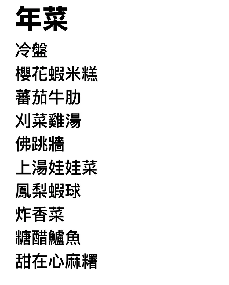 林俊逸的年菜菜單。本人提供