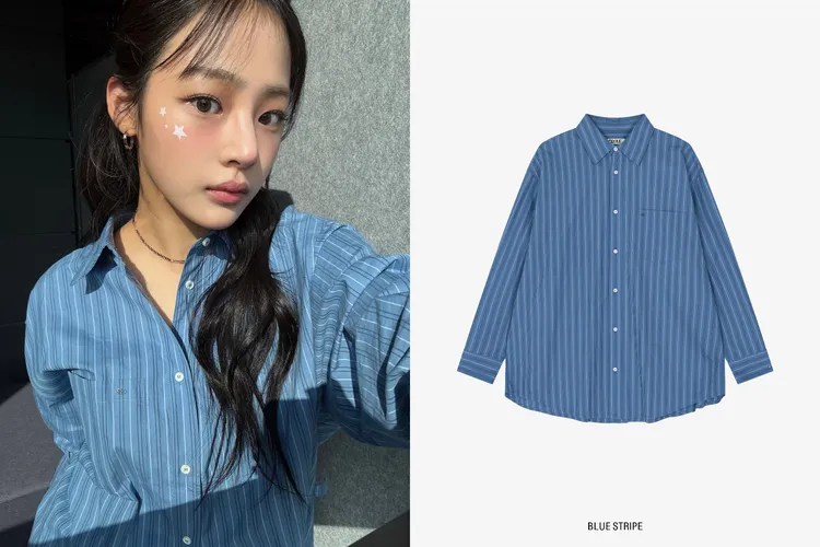 Minji同款的Grove「BLAINE SHIRT」藍色襯衫。品牌提供