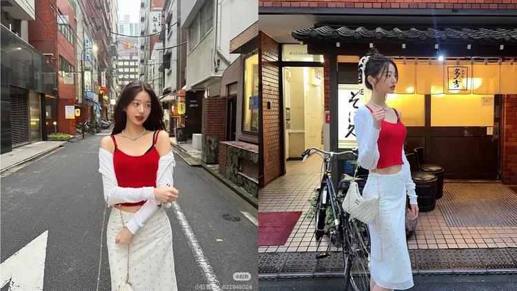 張員瑛穿著Grove碎花長裙、針織衫。翻攝小紅書