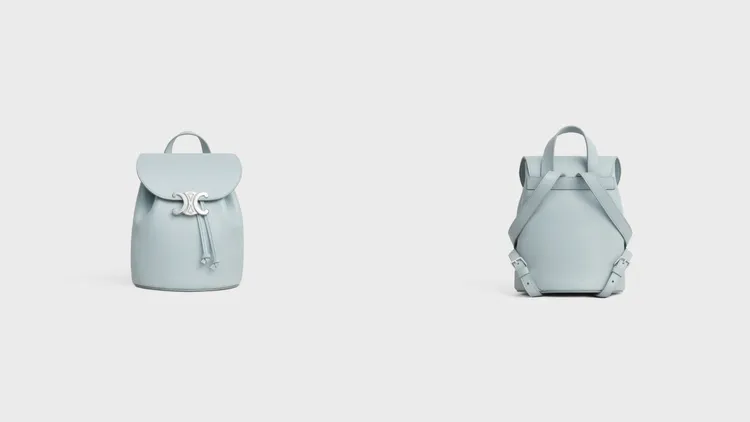 CELINE Bonnie冰藍色光滑牛皮革背包，9萬6000元。品牌提供