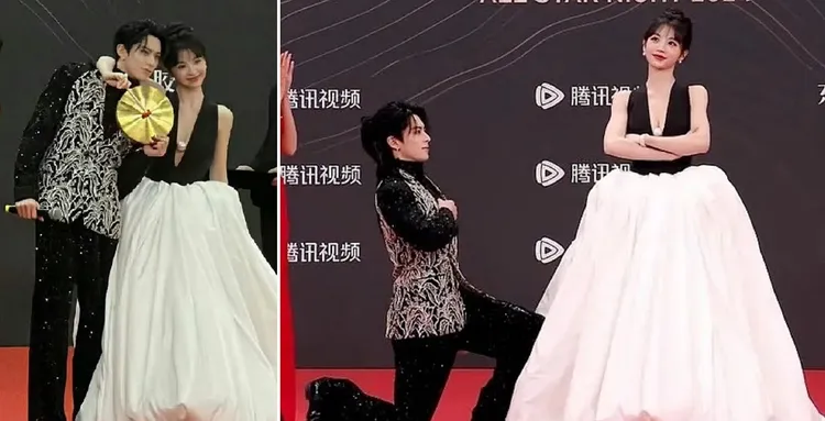 王鶴棣及田曦薇玩很開又摟又跪。翻攝騰訊直播