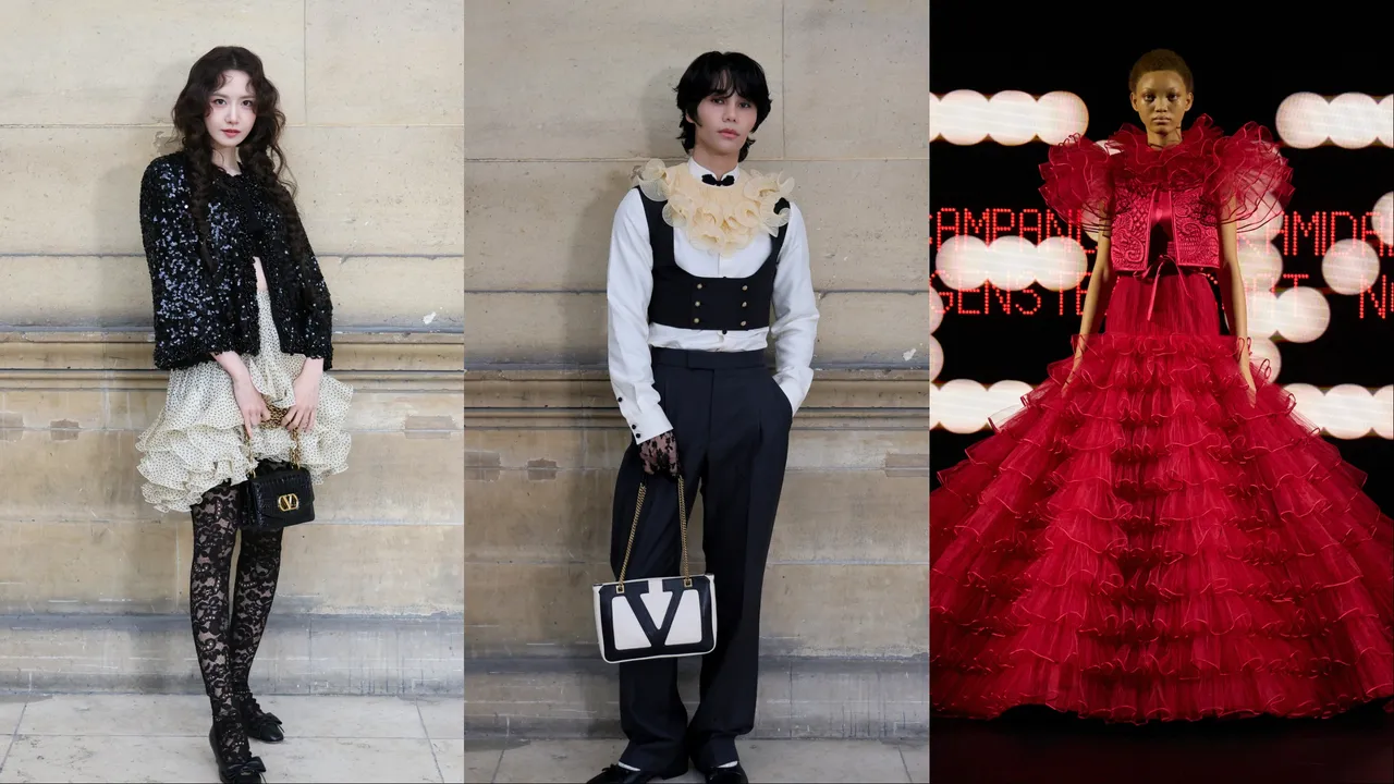 潤娥（左）、泰星Jeff（中）現身Valentino高訂大秀。品牌提供