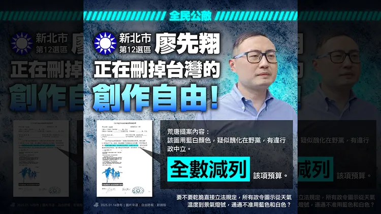 民進黨製圖盤點藍白8位立委刪減總預算提案荒唐。翻攝自民進黨臉書