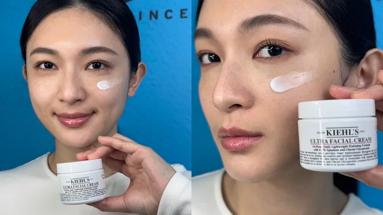 Model示範Kiehl's冰河舒敏修護霜。張家玲攝