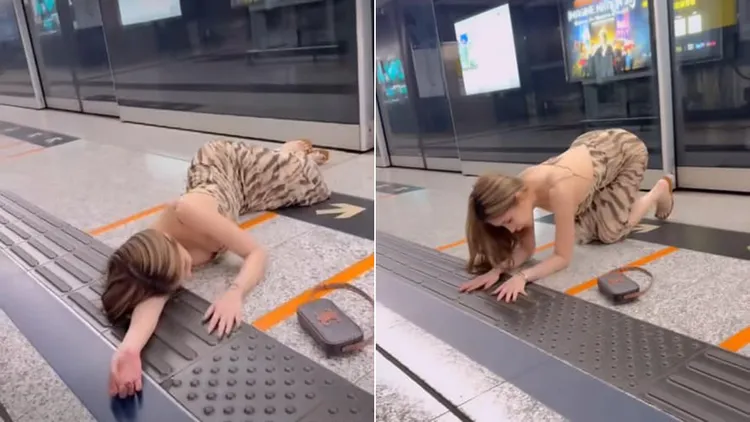 其中一名辣妹還拍攝醉倒月台影片。翻攝自臉書