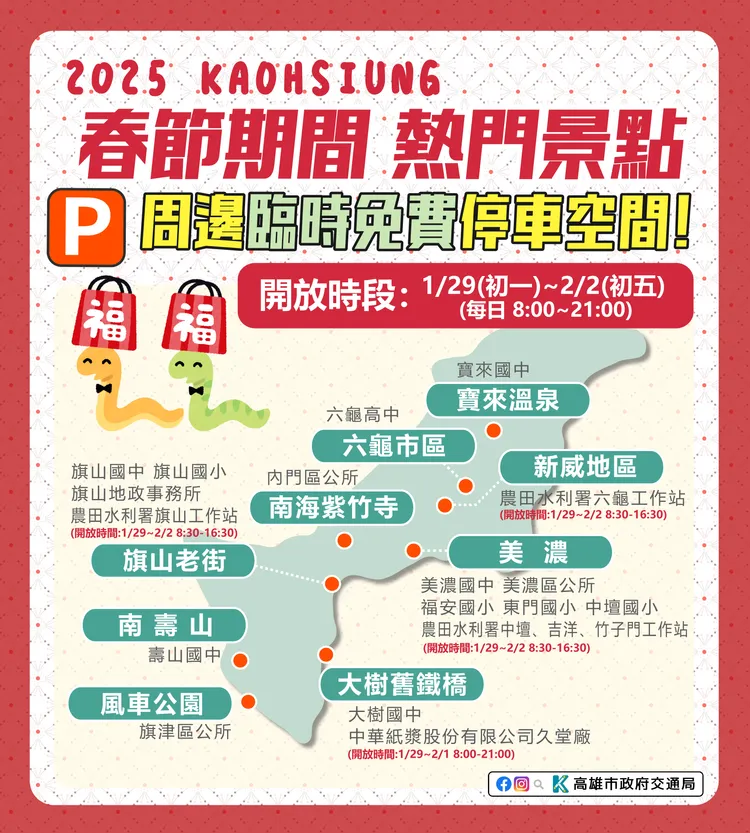 春節景點停車空間。市府提供