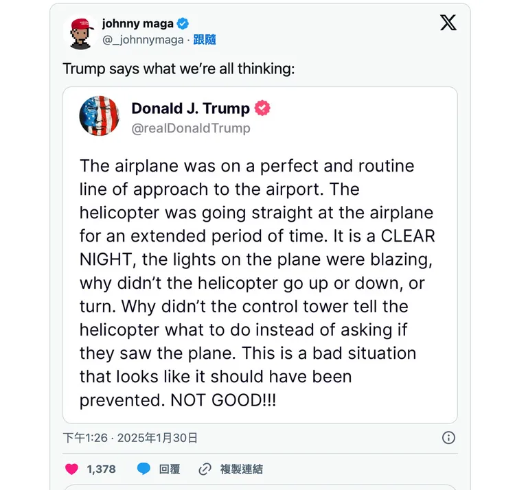 川普在「真實」社媒（Truth Social）上貼文，提出了「3連問」。翻攝Truth Social＠DonaldTrump