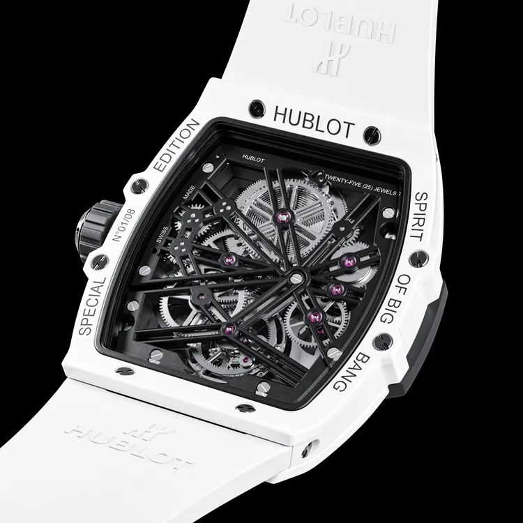 HUBLOT Spirit of Big Bang極地白陶瓷陀飛輪五日鍊腕錶錶背。品牌提供