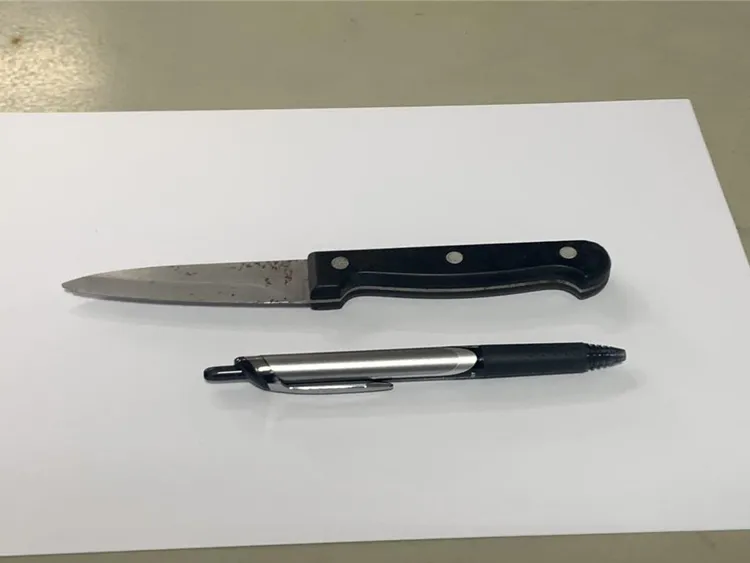 陳男交出已經清洗乾淨的凶刀。原子筆為比例尺、翻攝照片