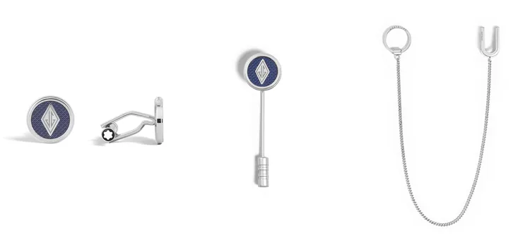 MONTBLANC著名人物系列《大亨小傳 Great Gatsby》胸針1萬1100元、袖扣及口袋鍊1萬2500元。品牌提供