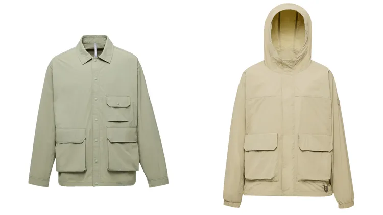 防潑水長袖襯衫（左）3190元、防潑水連帽外套（右）3990元。品牌提供