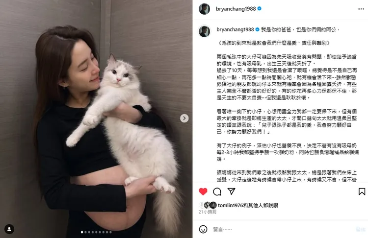 張書豪盡心盡力照顧愛貓，老婆也非常支持。翻攝自張書豪IG