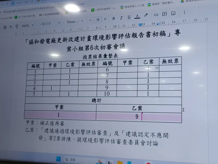 環境部今(17日）召開「四接」環評，最後決議評兩案併陳送環評大會。許麗珍攝