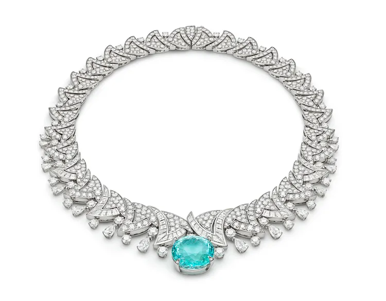 寶格麗頂級帕拉伊巴碧璽與鑽石項鍊，價格店洽。品牌提供