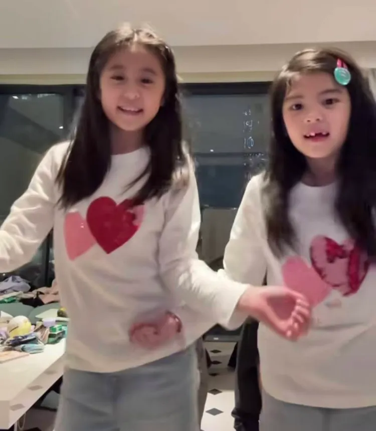 咘咘和波妞穿愛心姊妹裝可愛熱舞。翻攝自梧桐妹IG