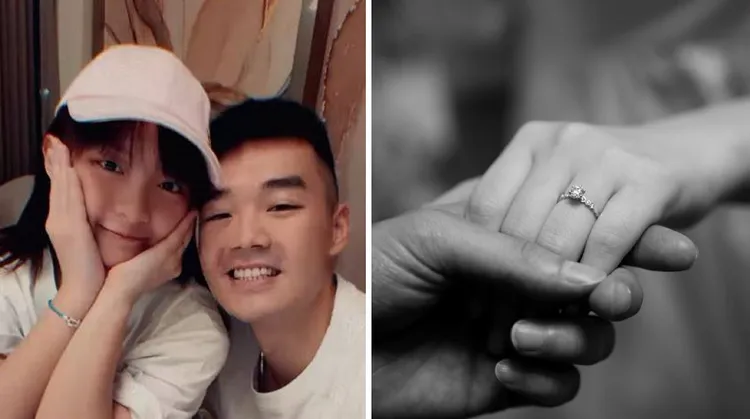 王齊麟日前向女友陳詩媛求婚成功，秀出戒指。翻攝王齊麟Threads及IG