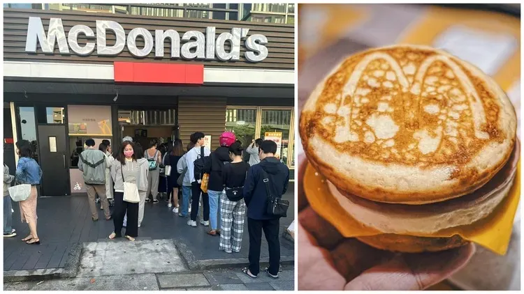 麥當勞推出「厚鬆餅堡」，掀起搶購熱潮。左圖翻攝林口大家庭LinKou-Family臉書