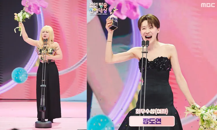 朴娜勑（左圖）跟好友張度練一起得獎，上台領獎時哽咽。翻攝MBC