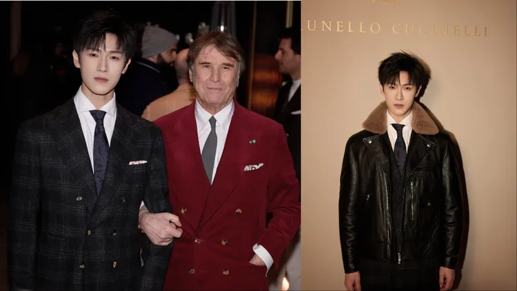 李昀銳（左圖左、右圖）與創辦人Brunello Cucinelli（左圖右）合影。品牌提供